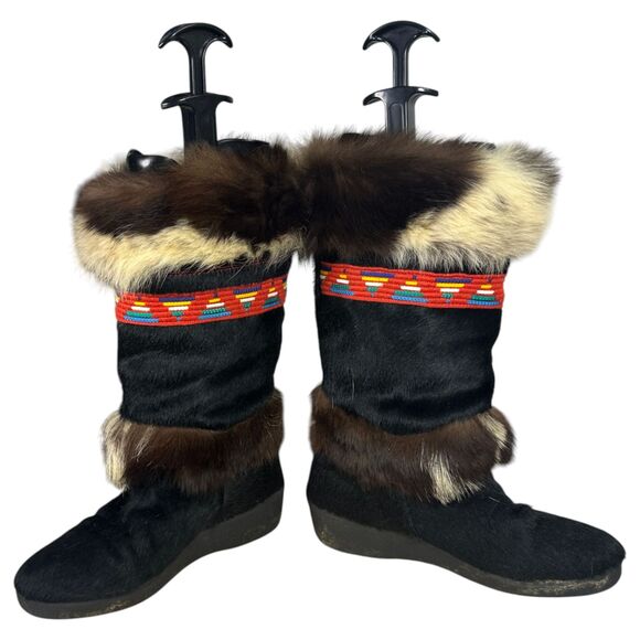 Tecnica Italy Goat Fur Aztec Platform Multi Texture Boots Size IT 40 US 8.5 - Picture 8 of 10